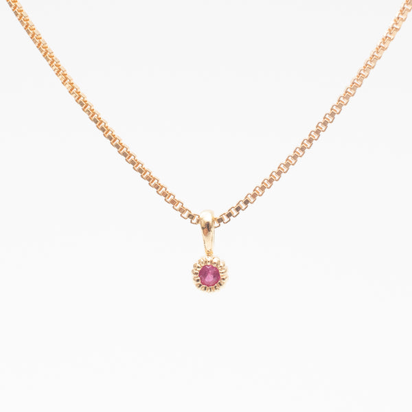 Gold Vermeil Tiny Milgrain Edge Ruby Necklace