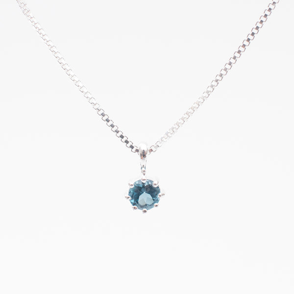 Silver Round Claw Set London Blue Topaz Necklace
