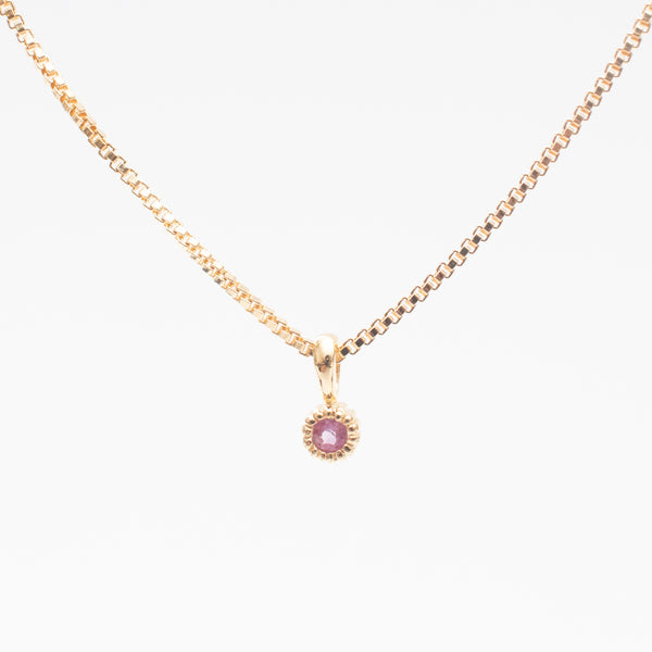 Gold Vermeil Tiny Milgrain Edge Pink Sapphire Necklace