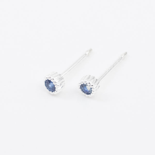 Tiny Silver Milgrain Blue Sapphire Studs