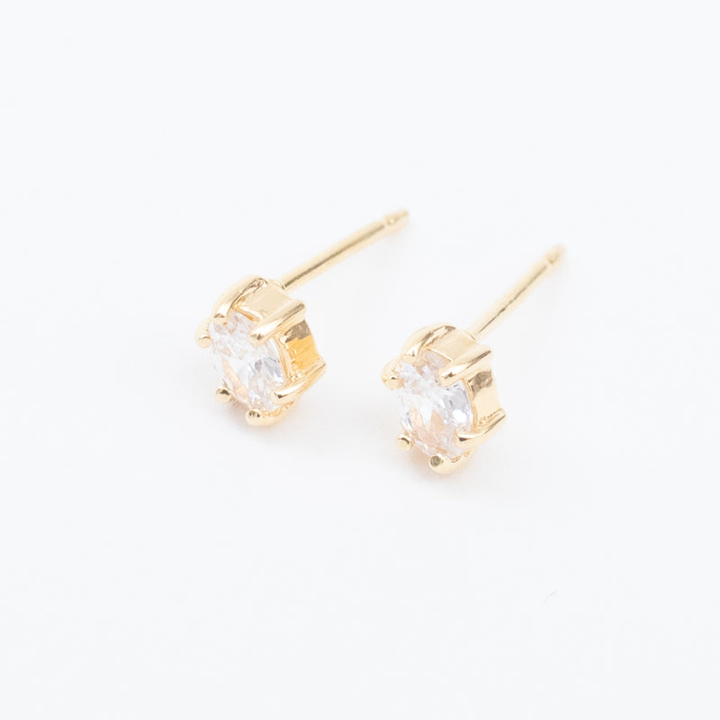 Gold Vermeil Oval Cubic Zirconia Claw Shaped Studs