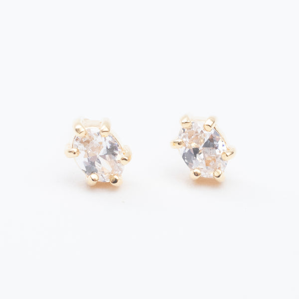 Gold Vermeil Oval Cubic Zirconia Claw Shaped Studs