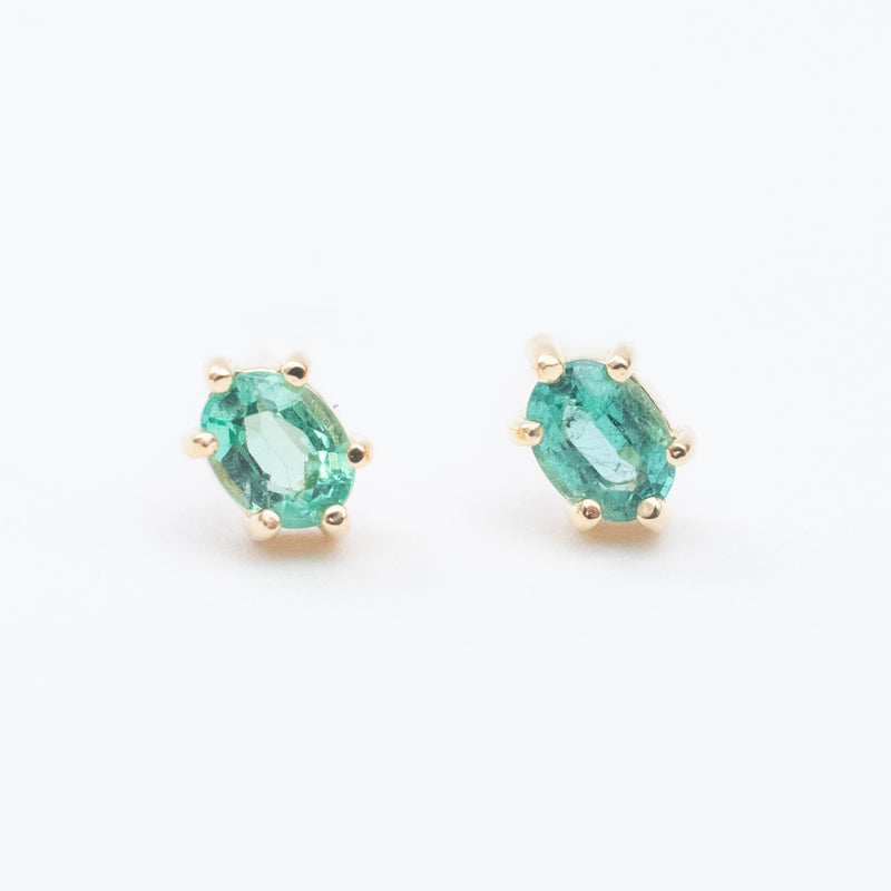 Gold Vermeil Oval Emerald Claw Shaped Studs