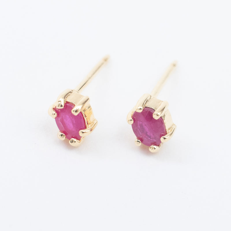 Gold Vermeil Oval Ruby Claw Shaped Studs
