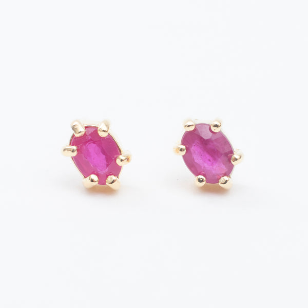 Gold Vermeil Oval Ruby Claw Shaped Studs