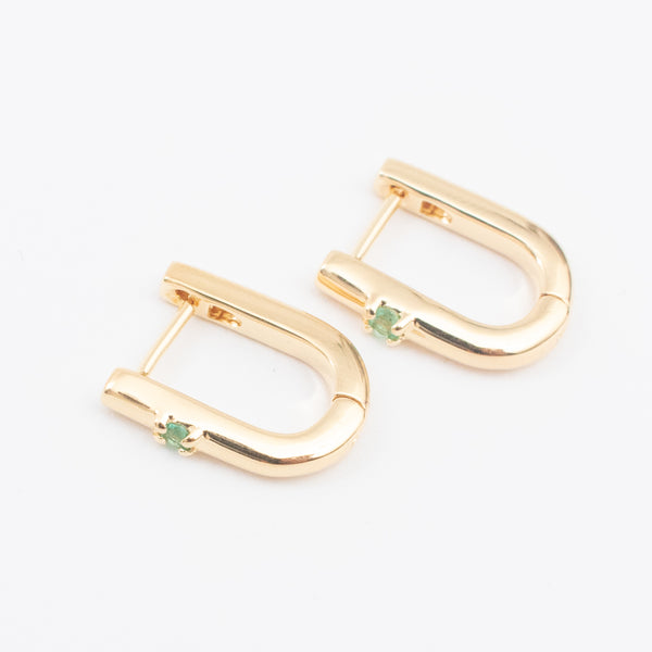 Gold Vermeil U-Shaped Emerald Huggies