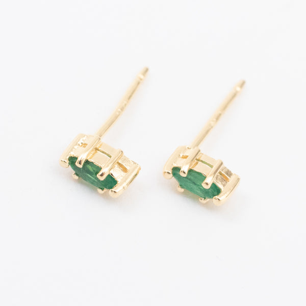 Gold Vermeil Marquis Emerald Claw Shaped Studs