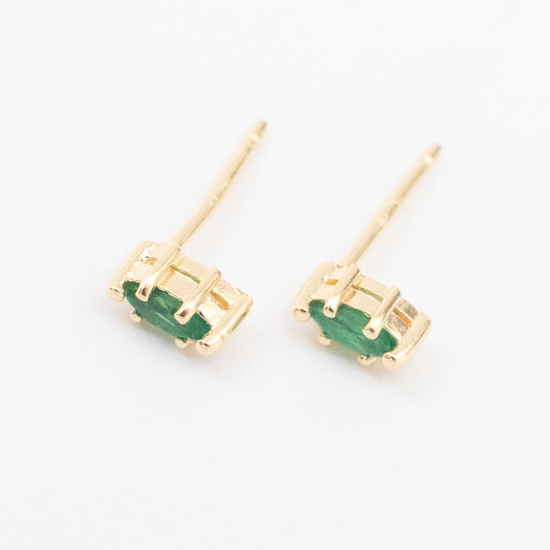 Gold Vermeil Marquis Emerald Claw Shaped Studs