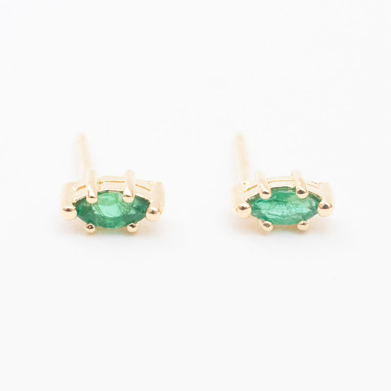 Gold Vermeil Marquis Emerald Claw Shaped Studs