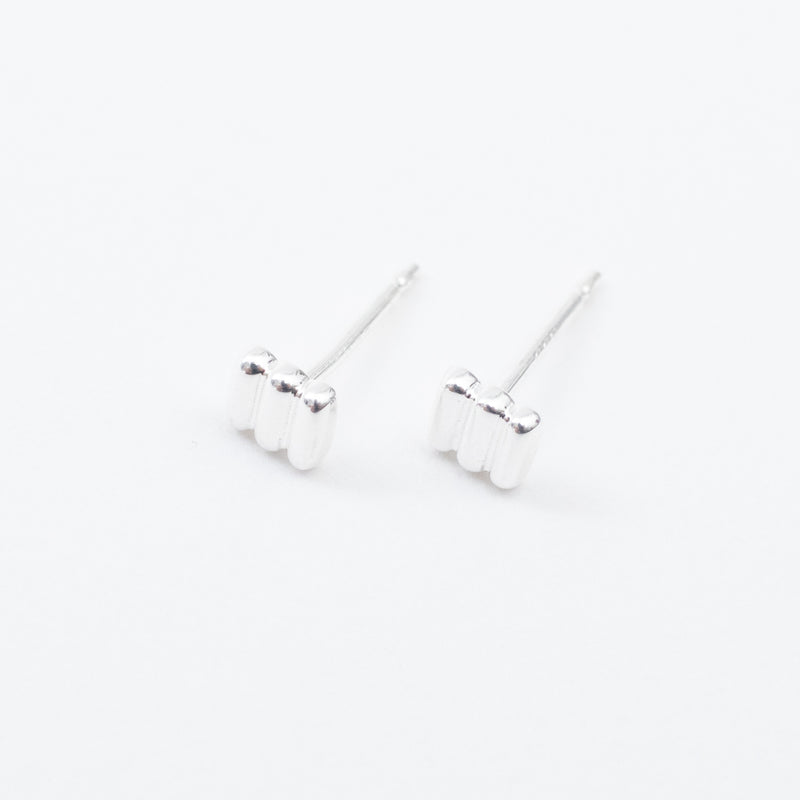 Silver Ridged Square Studs