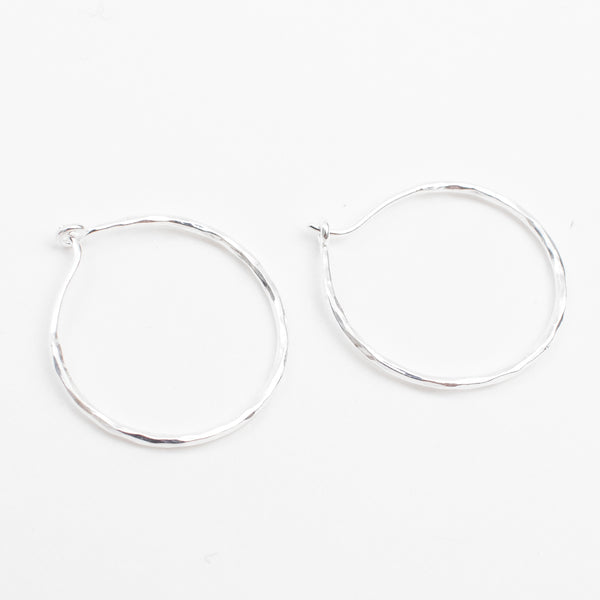 Thin Pounded Wire Silver Hoops