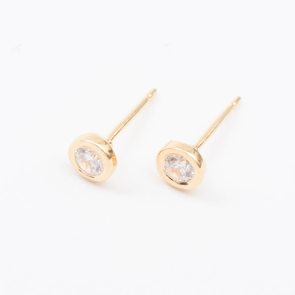 Round Gold Vermeil Bezel Set Cubic Zirconia Studs