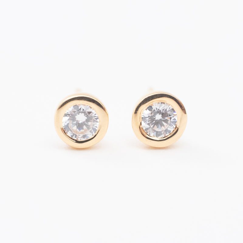 Round Gold Vermeil Bezel Set Cubic Zirconia Studs