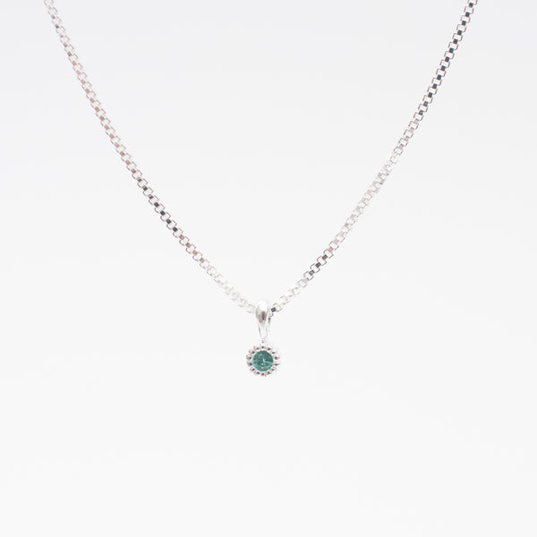 Silver Tiny Milgrain Edge Emerald Necklace