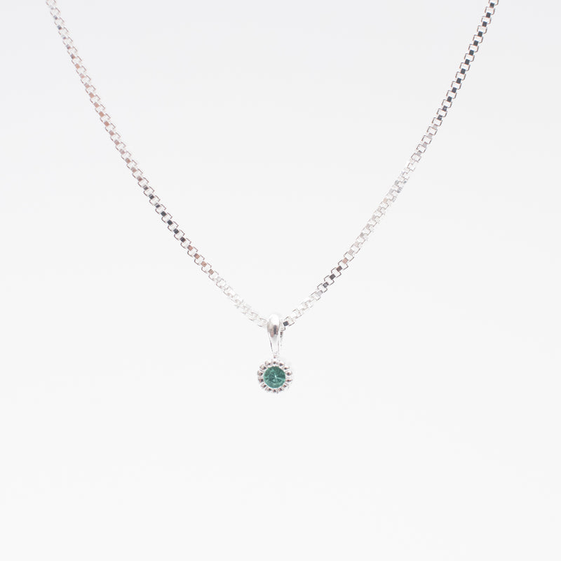 Silver Tiny Milgrain Edge Emerald Necklace