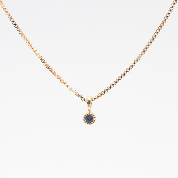 Gold Vermeil Tiny Milgrain Edge Blue Sapphire Necklace