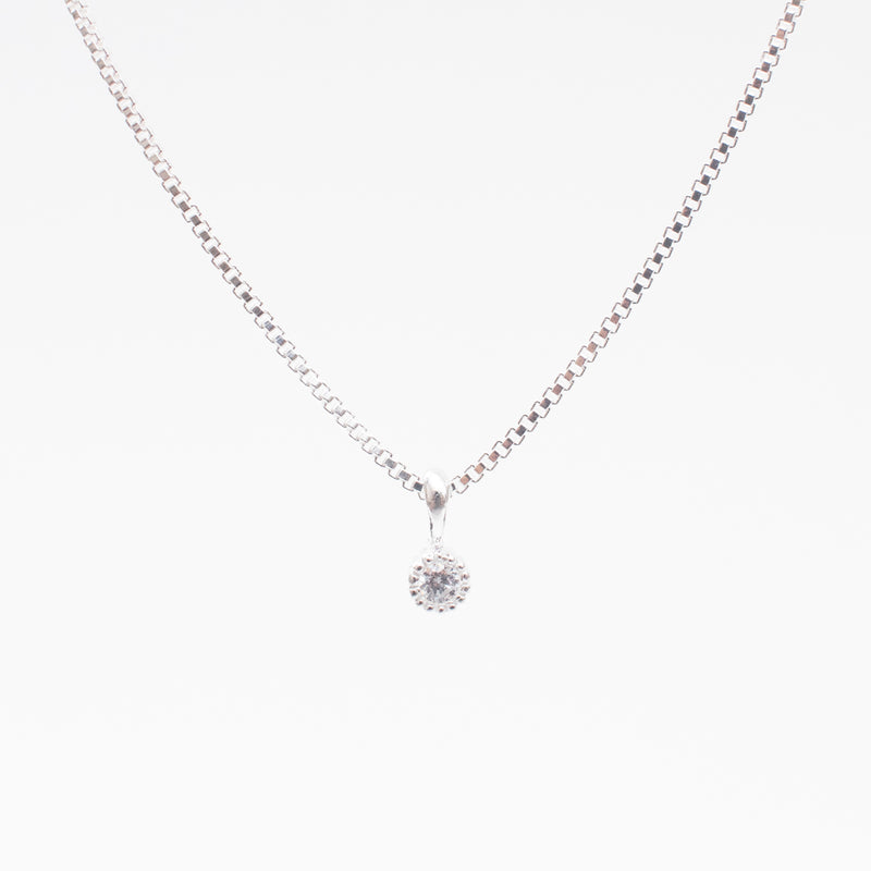 Silver Tiny Milgrain Edge Cubic Zirconia Necklace