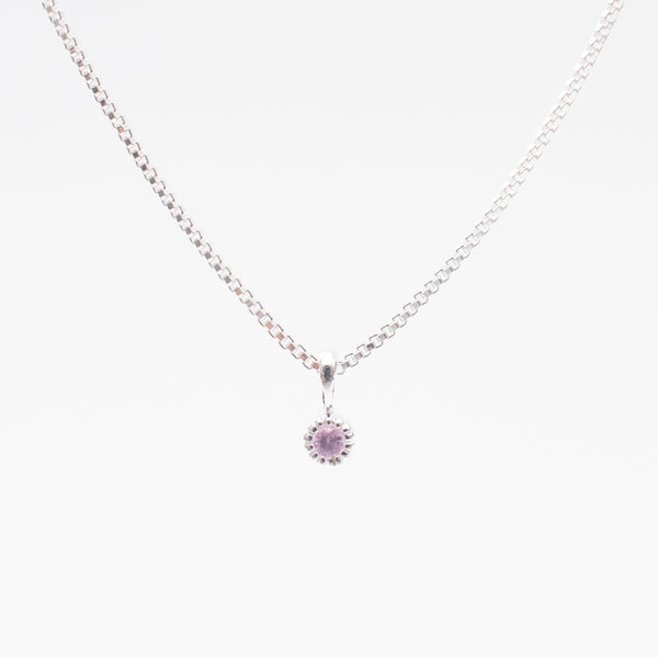 Silver Tiny Milgrain Edge Pink Sapphire Necklace