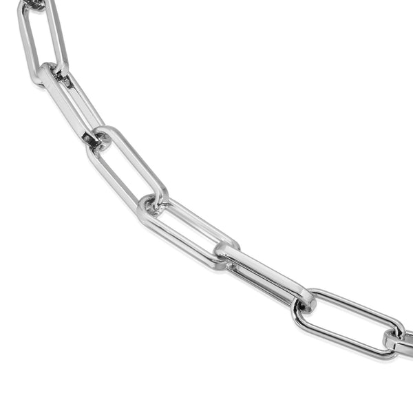 Rhodium Plated Elongated Link Chain Bracelet