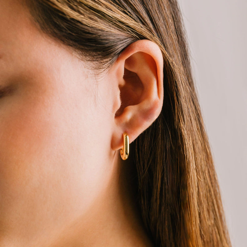 Gold Plated Small Paperclip Puff Hoop Earrings Gold