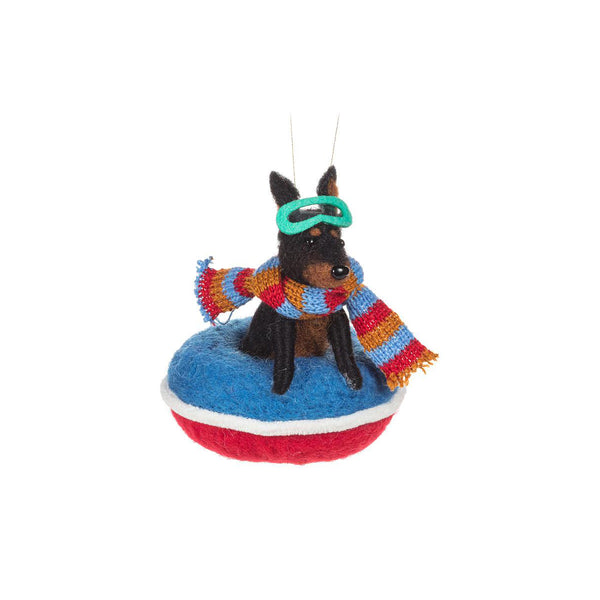 Snowtubing Dog Ornament