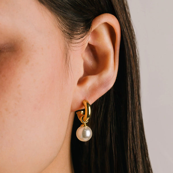 Gold Solstice Pearl Drop Hoop Earrings