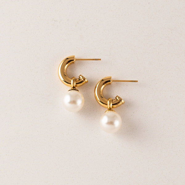 Gold Solstice Pearl Drop Hoop Earrings