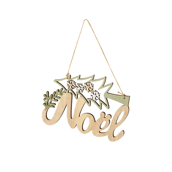 Wood Noel Banner With Tree Decoration