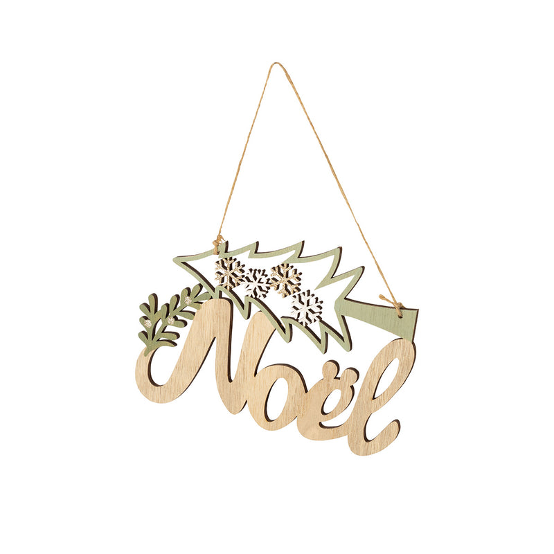Wood Noel Banner With Tree Decoration