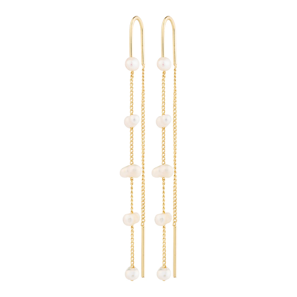 Zenaia Gold Plated Pearl Chain Earrings