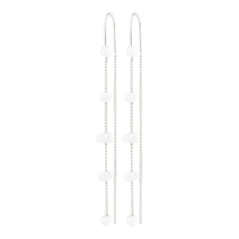 Zenaia Silver Plated Pearl Chain Earrings