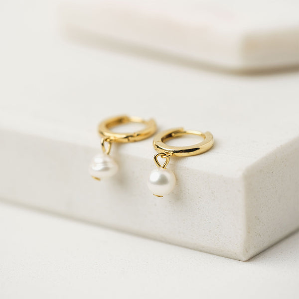 Gold Plated Amari Pearl Huggie Hoop Earrings