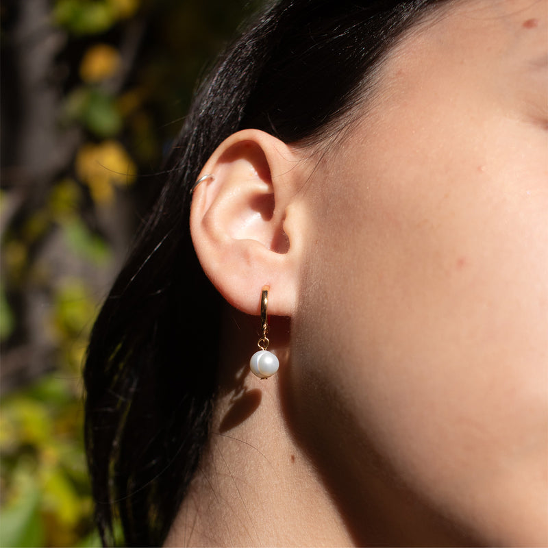 Gold Plated Amari Pearl Huggie Hoop Earrings