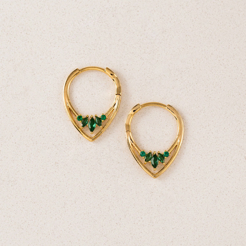 Gold Plated Aria Emerald Hoop Earrings