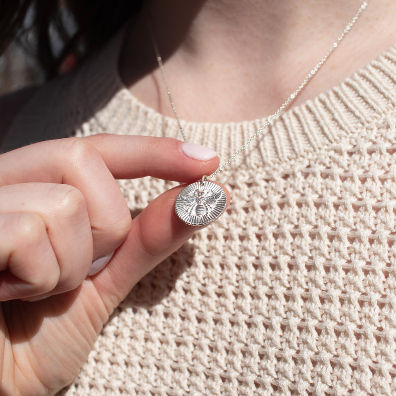 Silver Bee Medallion Necklace