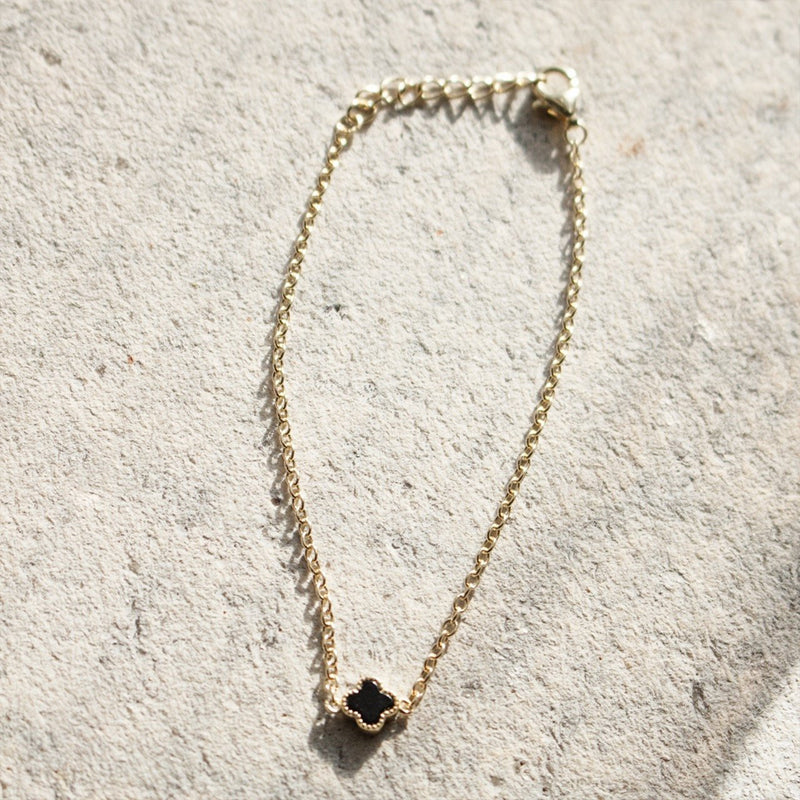 Gold Vermeil Black Agate Clover Bracelet