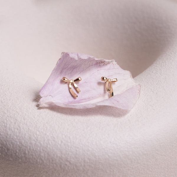 10K Yellow Gold Fancy Ribbon Bow Stud Earrings