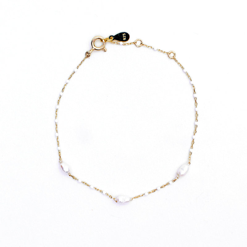 Gold Vermeil Enamel and Pearl Bracelet