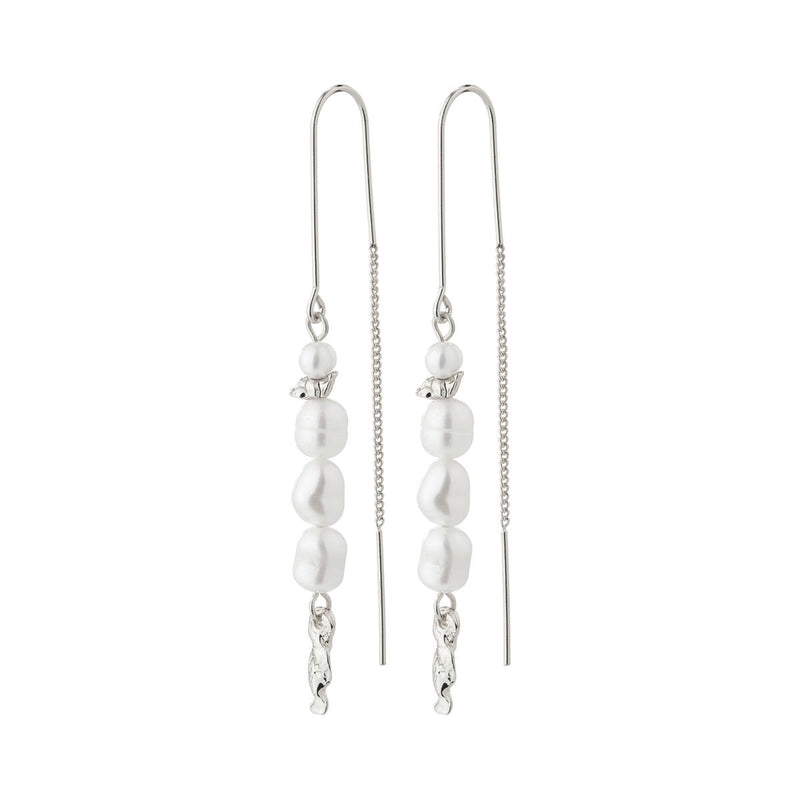 Berthe Silver Plated Pull Through Pearl Earrings