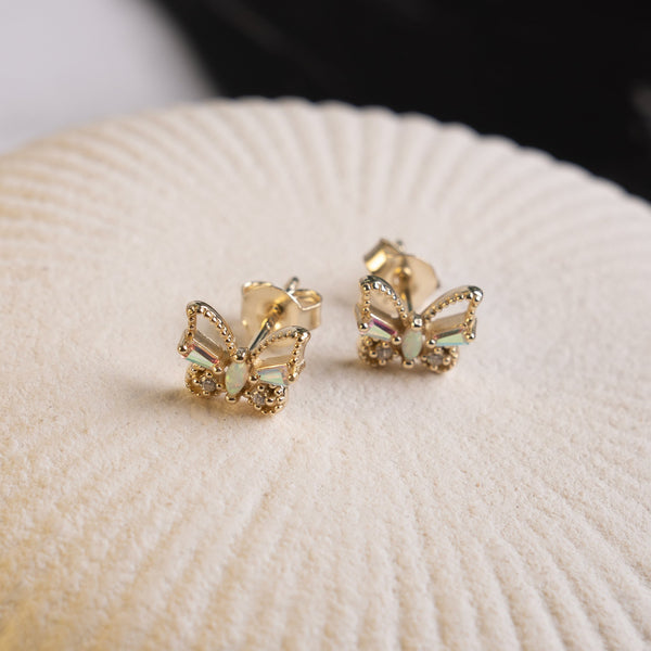 Gold Vermeil CZ Opal Cutout Butterfly Studs