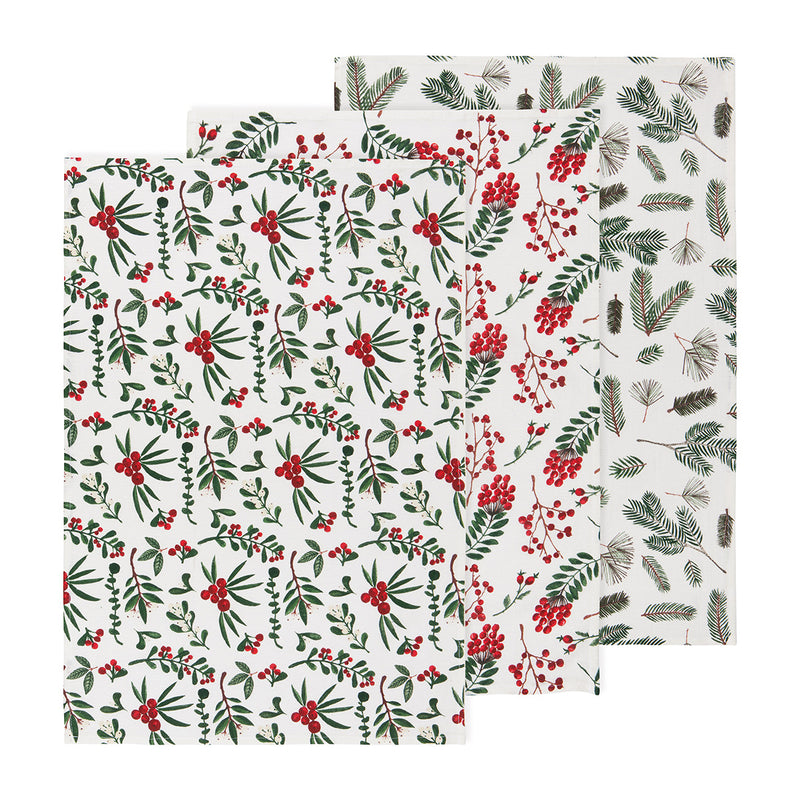 Winterberry Baker's Floursack Christmas Dishtowels - Set of 3