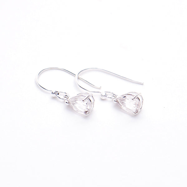 Clear Quartz Silver Teardrop Earrings