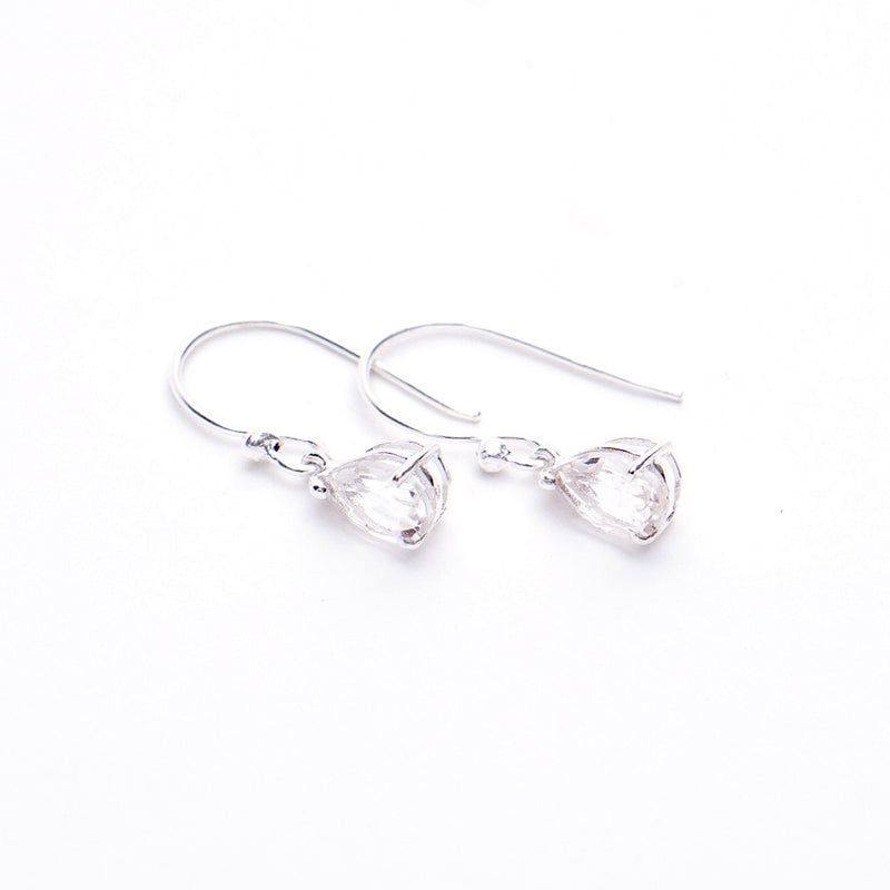Clear Quartz Silver Teardrop Earrings