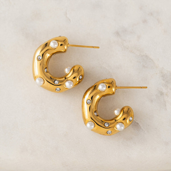 Gold Plated Cove Pearl Hoop Earrings