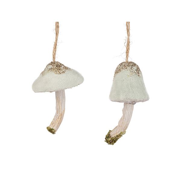 Sage & Silver Glitter Mushroom Ornament