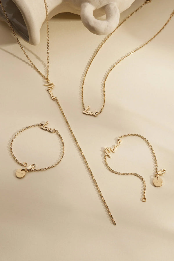 Gold Plated Dainty Script Mama Bracelet
