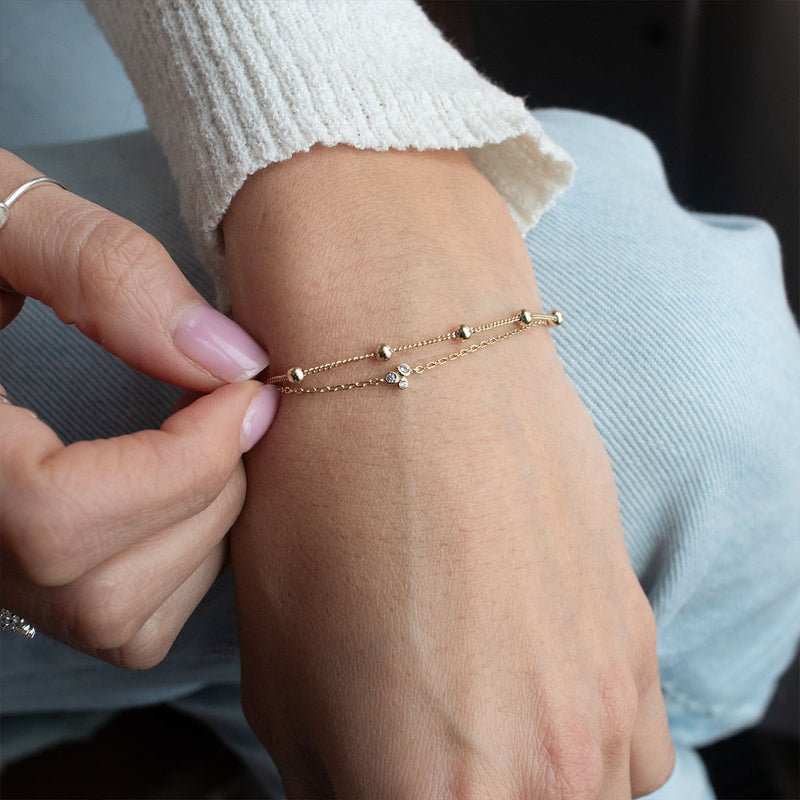 Gold Plated Micro Bead and Chain Bracelet