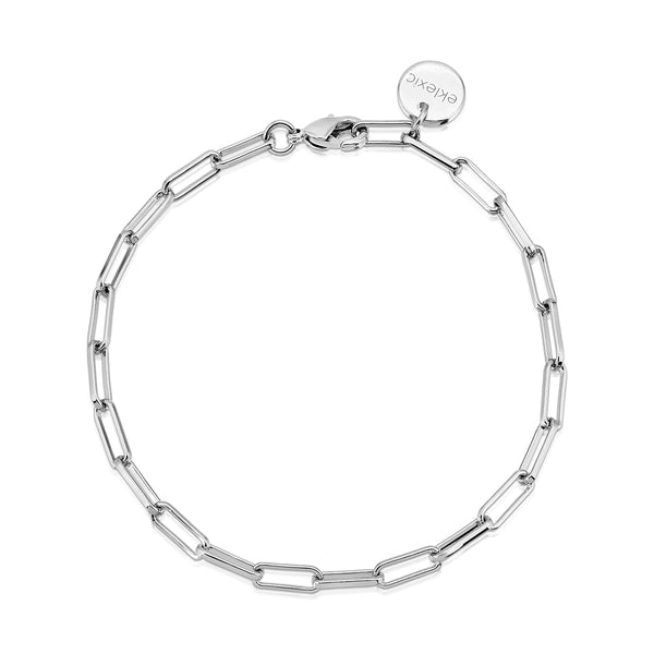 Rhodium Plated Elongated Link Chain Bracelet