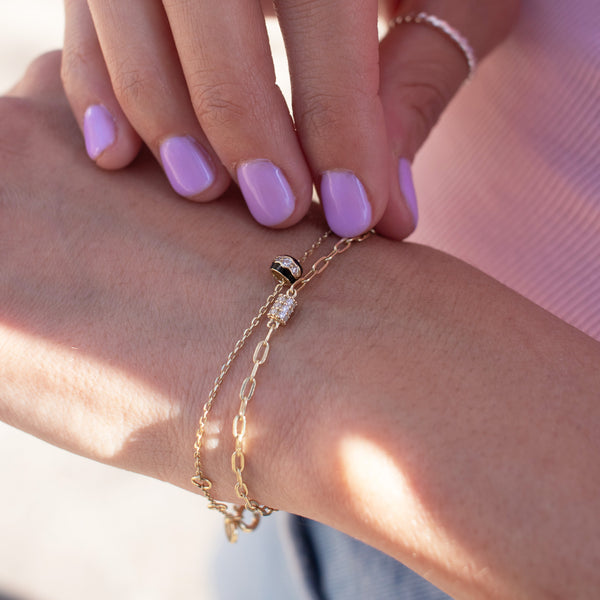 Gold Plated Black Enamel & CZ Channel Rondelle Bracelet