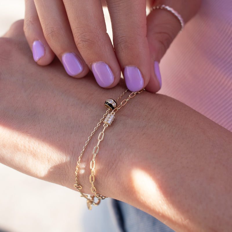 Gold Plated Black Enamel & CZ Channel Rondelle Bracelet